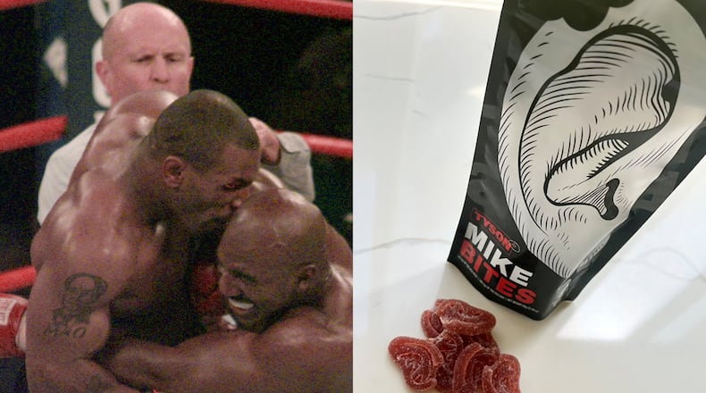 Mike Tyson has a new cannabis "Mike Bites" that are ear shaped in honor of the 1997 fight with Evander Holyfield where he bit Holyfield's ear. AP/Instagram