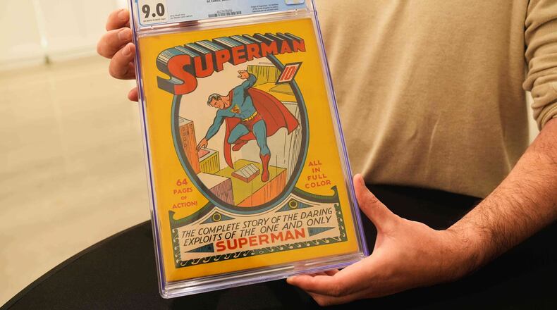 A view of a DC Comics, Superman No. 1 issue is shown Monday, Nov. 24, 2025, in Irving, Texas. (AP Photo/Tony Gutierrez)