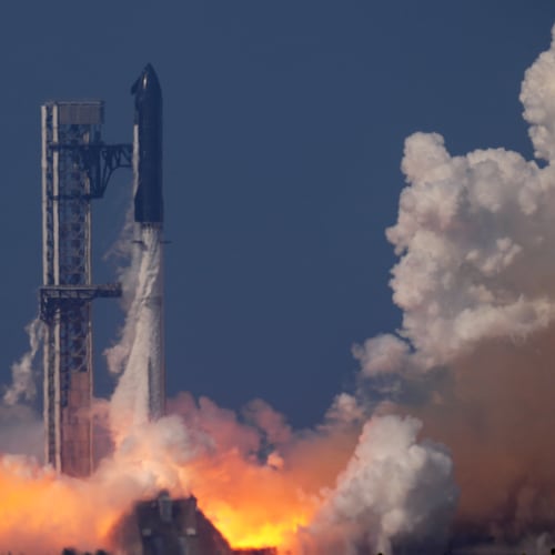 SpaceX's mega rocket Starship makes a test flight from Starbase, Texas, Friday, May 22, 2026. (AP Photo/Eric Gay)