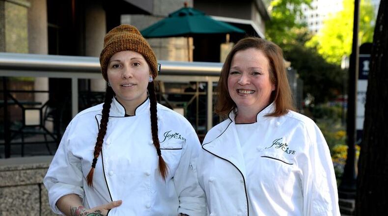 Lindsay Owens, left, with Joy Cafe co-owner Joy Beber. Owens is now executive chef at Joy Cafe and oversees its newly launched dinner service. / David Danzig