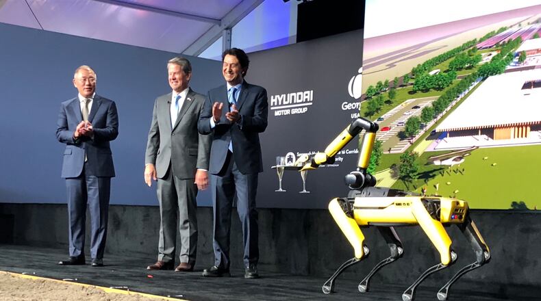 Political leaders and Hyundai Motor Group held a ceremonial groundbreaking Tuesday for the automaker’s new plant in Ellabell. AJC/Scott Trubey.