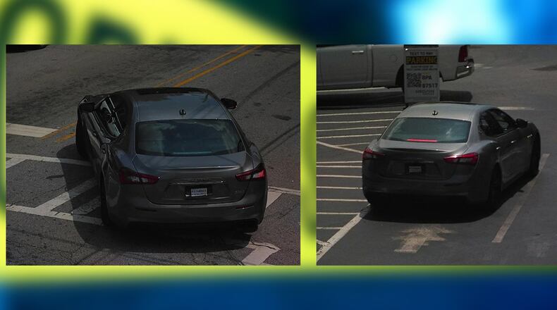 Atlanta police are searching for a gray Maserati with a temporary tag after its driver was suspected of shooting a man who interfered as the suspect attempted to break into another car Monday.