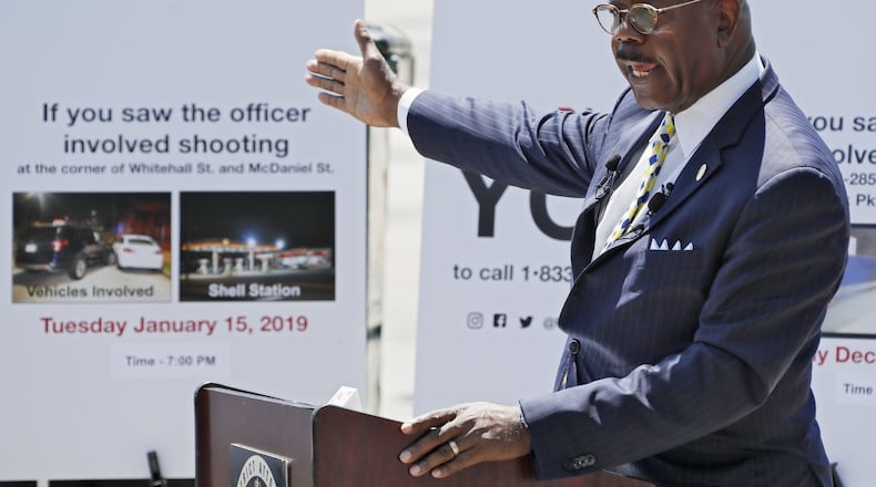 Fulton County District Attorney Paul L. Howard held a press conference on May 15, 2019, to ask for help from the public in the investigation of three police-involved shootings. The DA’s office has also posted several billboards around town asking for help. Bob Andres / bandres@ajc.com