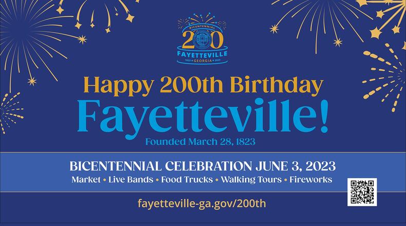Fayetteville's 200th birthday will be celebrated on June 3 at City Center Park, the Old Fayette County Courthouse grounds and the Fayetteville City Cemetery. (Courtesy of Fayetteville)
