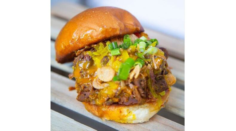 The Groveway sandwich from Grass VBQ Joint has pulled jackfruit, green tomato relish, fried shallots and sweet creole VBQ Sauce. / Courtesy of Grass VBQ Joint