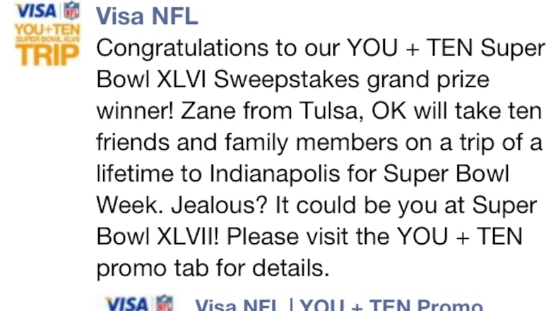 Visa Super Bowl grand prize announcement