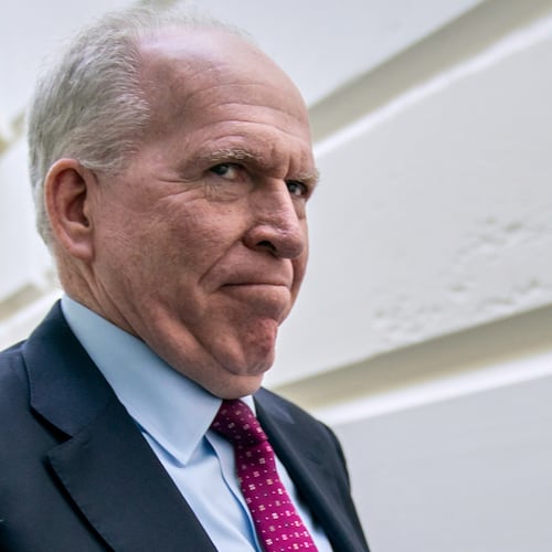 FILE - Former CIA Director John Brennan arrives for a meeting at the Capitol in Washington, May 21, 2019. (AP Photo/J. Scott Applewhite, File)