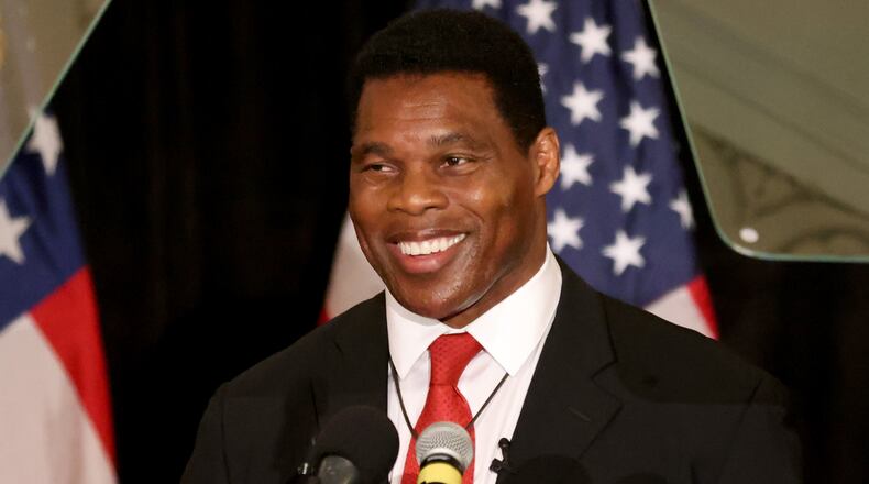 Herschel Walker speaks after his Republican Primary win on Tuesday, May 24, 2022, at the Georgian Terrace Hotel in Atlanta. Walker would face U.S. Sen. Raphael Warnock, a Democrat, in November. (Jason Getz / Jason.Getz@ajc.com)