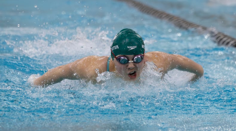 Westminster's Greta Myers won two individual events at the state meet in 2024 as a freshman. (Photo - Clyde Click)