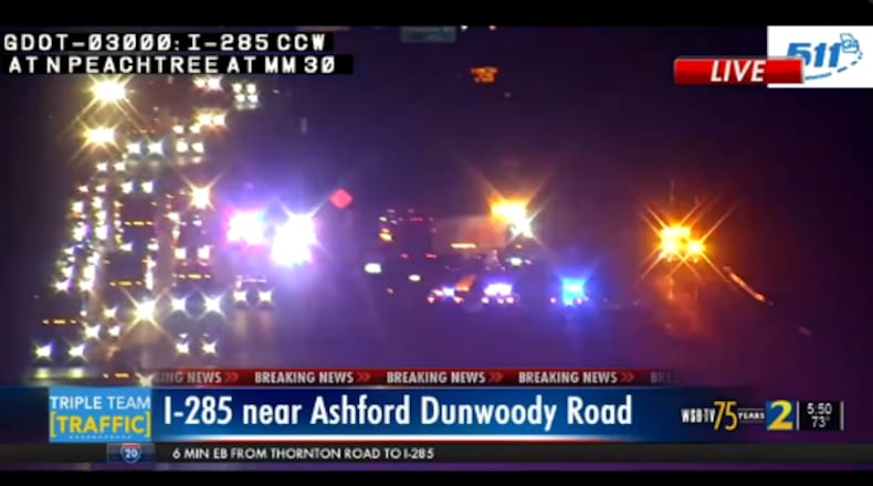 A crash involving a tractor-trailer closed I-285 West just before Ashford Dunwoody Road for two hours Tuesday morning.