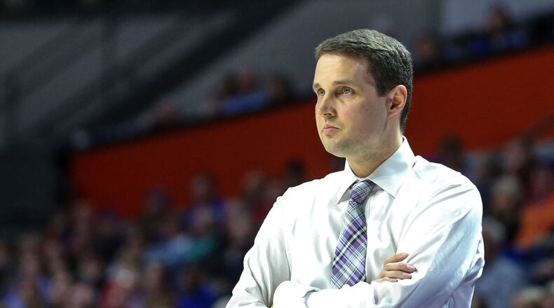 LSU head coach Will Wade during the first half of an NCAA college basketball game against Florida in Gainesville, Fla., Wednesday, March 6, 2019.