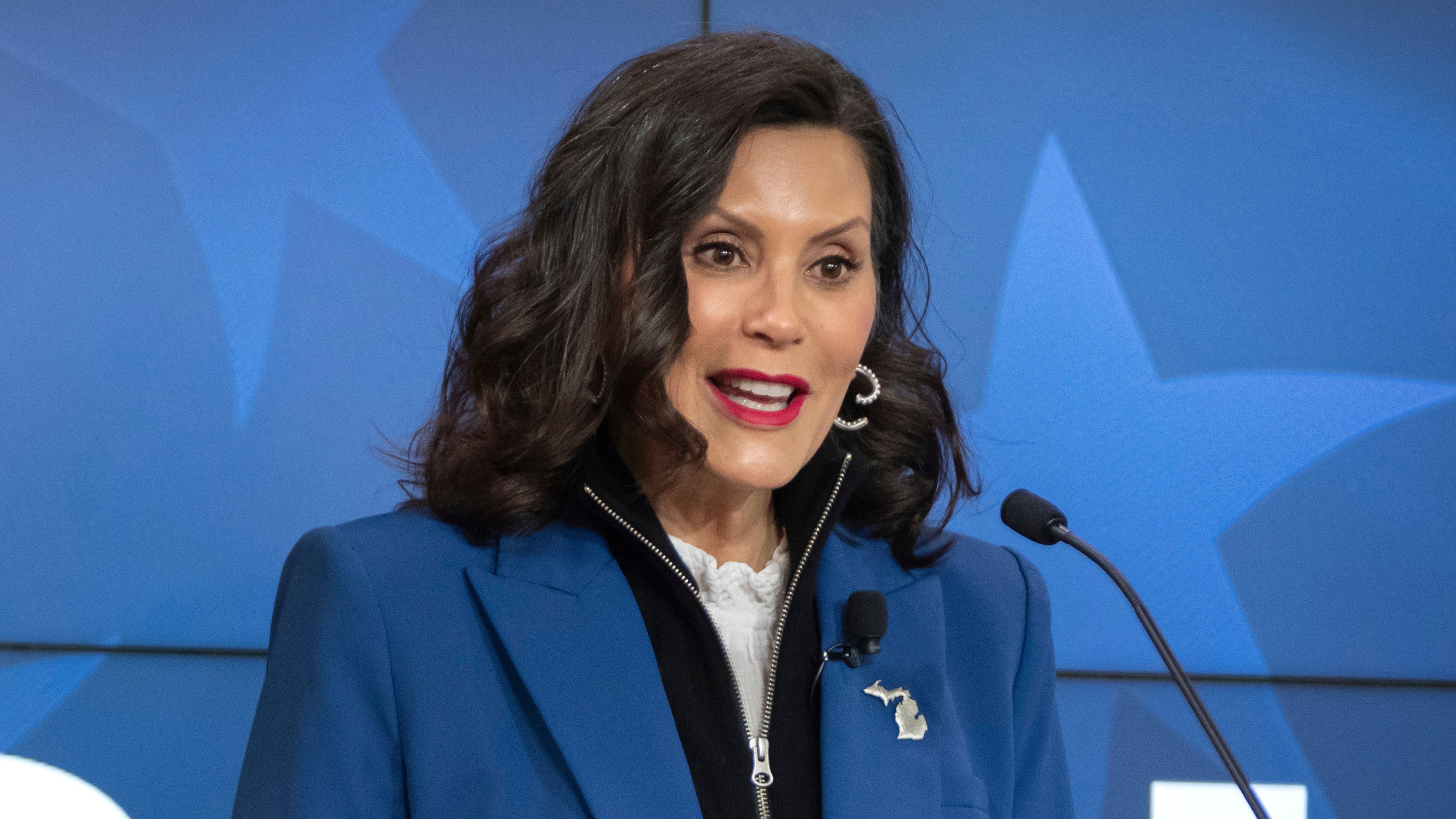 FILE - Michigan Gov. Gretchen Whitmer gives a policy speech at an event, April 9, 2025, in Washington. (AP Photo/Mark Schiefelbein, File)