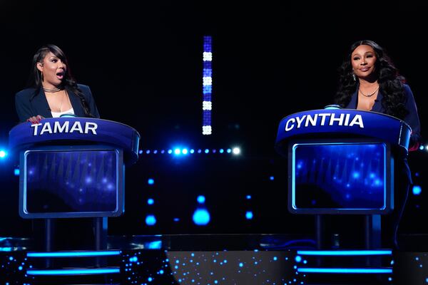 Tamar Braxton (left) and Cynthia Bailey compete during the “Ex-Wives Club” episode of “Celebrity Weakest Link” that aired last year. (Greg Gayne/Fox 2025)