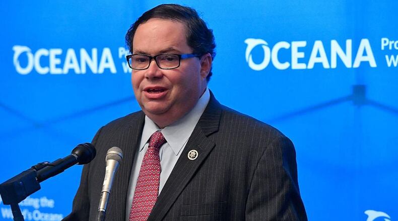 Representative Blake Farenthold (R-TX) speaks at the introduction of  the bipartisan Shark Fin Elimination Act of 2016, joined by actor and Oceana Advocate Morgan Freeman (not pictured) on June 23, 2016 in Washington, DC.