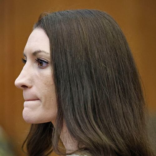 CORRECTS SPELLING TO LINDSAY - Lindsay Clancy listens to the testimony of Dr. Gregory Saathoff during her murder trial in Plymouth Superior Court, Wednesday, Aug. 26, 2026 in Plymouth, Mass. (Greg Derr /The Patriot Ledger via AP, Pool)