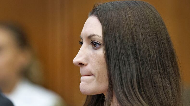 CORRECTS SPELLING TO LINDSAY - Lindsay Clancy listens to the testimony of Dr. Gregory Saathoff during her murder trial in Plymouth Superior Court, Wednesday, Aug. 26, 2026 in Plymouth, Mass. (Greg Derr /The Patriot Ledger via AP, Pool)