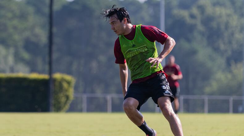 Atlanta United forward Erick Torres dribbles the ball during team training at Children's Healthcare of Atlanta Training Ground in Marietta, Georgia, on Wednesday August 12, 2020. (Photo by Dakota Williams/Atlanta United)