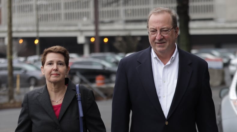 Attorney Lynne Borsuk, left, and her client Charles P. Richards Jr., leave the federal courthouse in downtown Atlanta on Wednesday after charges were announced against Richards in the Atlanta City Hall bribery probe. BRANDEN CAMP