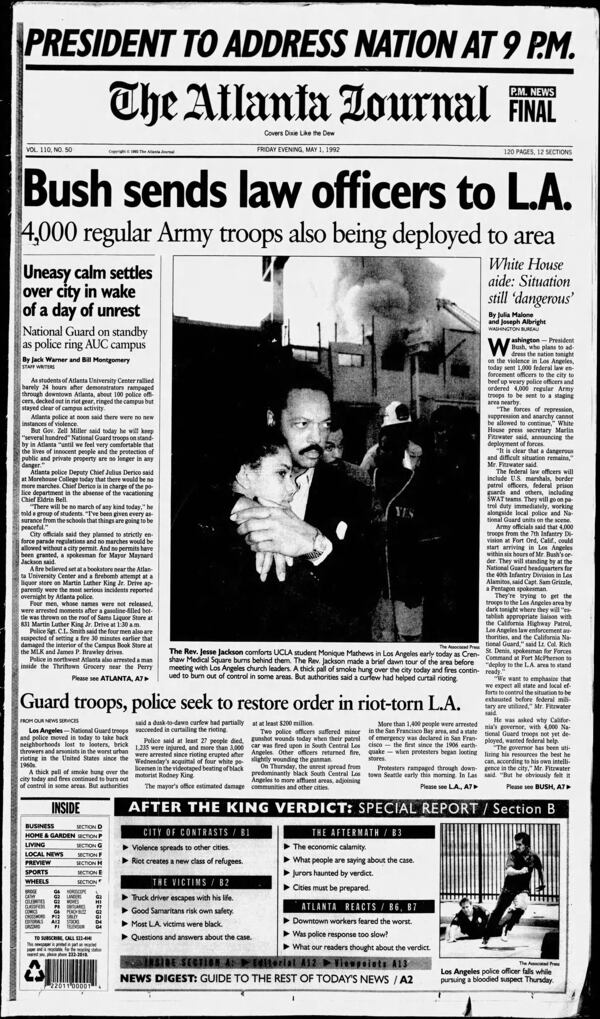 The Atlanta Journal front page on May 1, 1992.