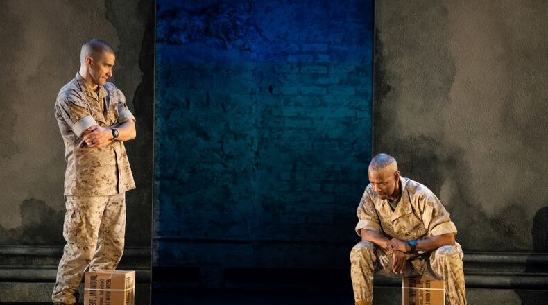 (l. to r.) Actors Jake Gyllenhaal and Denzel Washington perform in one of the scenes from "Othello on Broadway" at Ethel Barrymore Theatre in New York.