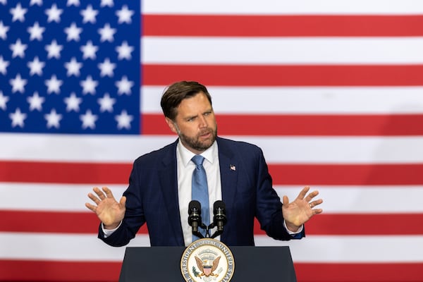Vice President JD Vance speaks at Alta Refrigeration in Peachtree City on Thursday, Aug. 21, 2025. During his Atlanta visit, Vance chose not to take aim at the city or its policies. (Arvin Temkar/AJC)
