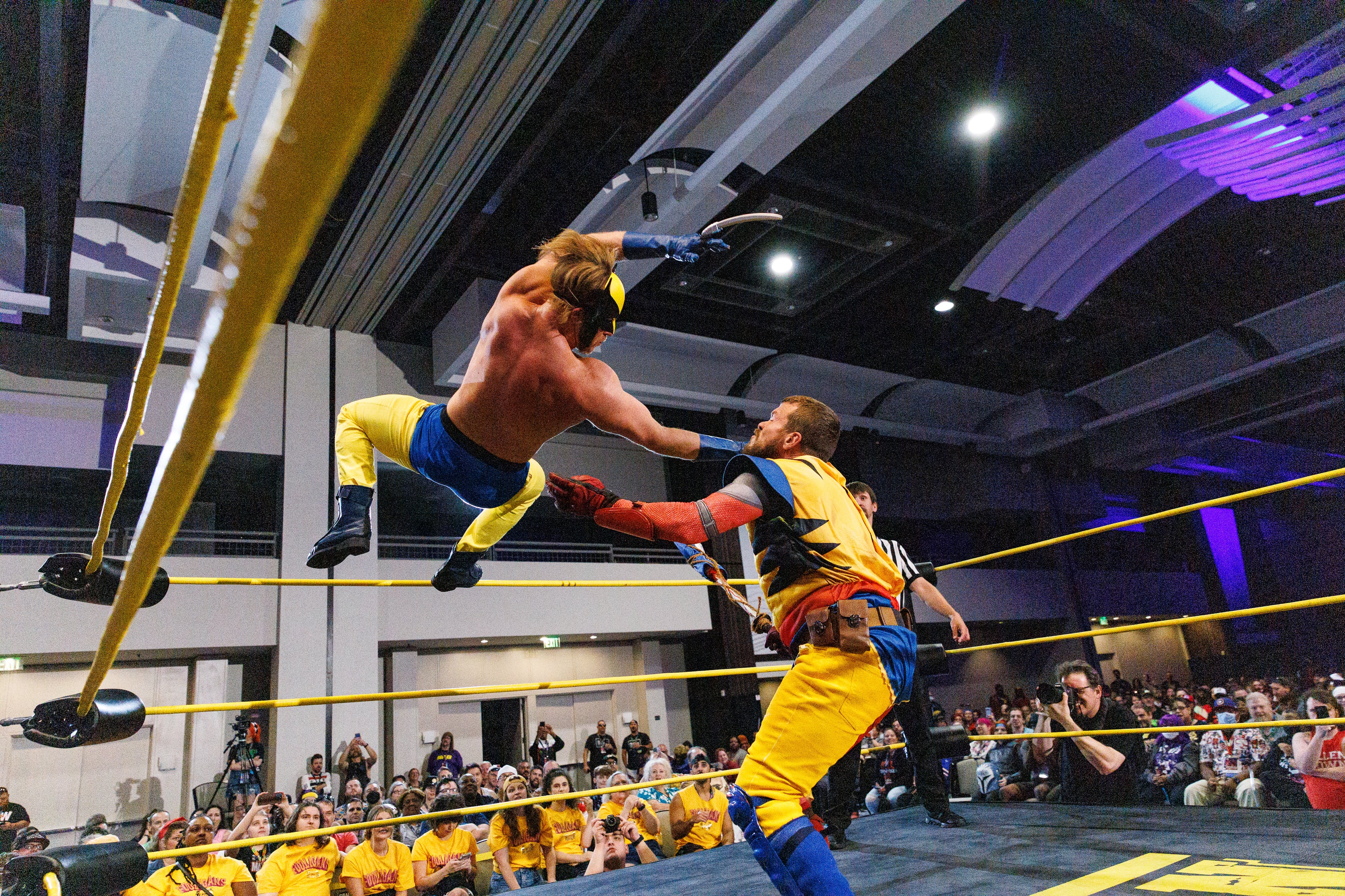 Dressed in Wolverine costumes, Dragon Con Wrestling's high-flying performers put on a show for convention goers. (Courtesy of Dragon Con)
