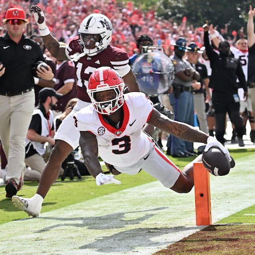Georgia running back Nate Frazier said that a reminder from his head coach, plus an emotional loss for the team this week, helped him remember to have fun playing football in a career day for the sophomore. (Hyosub Shin/AJC)