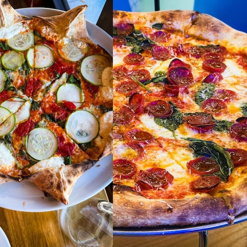 Pizzas from three new metro Atlanta restaurants (left to right): The Grove at Monday Night Brewing (Credit: Olivia Wakim / AJC), Mister O1 Extraordinary Pizza (Credit: Henri Hollis / AJC) and Brainwave Pizza (Credit: Henri Hollis / AJC)