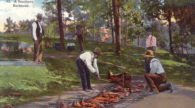 A postcard from the early 1900s shows African Americans cooking barbecue. They were profoundly associated with the craft from the beginning. (Collection of Jim Auchmutey)