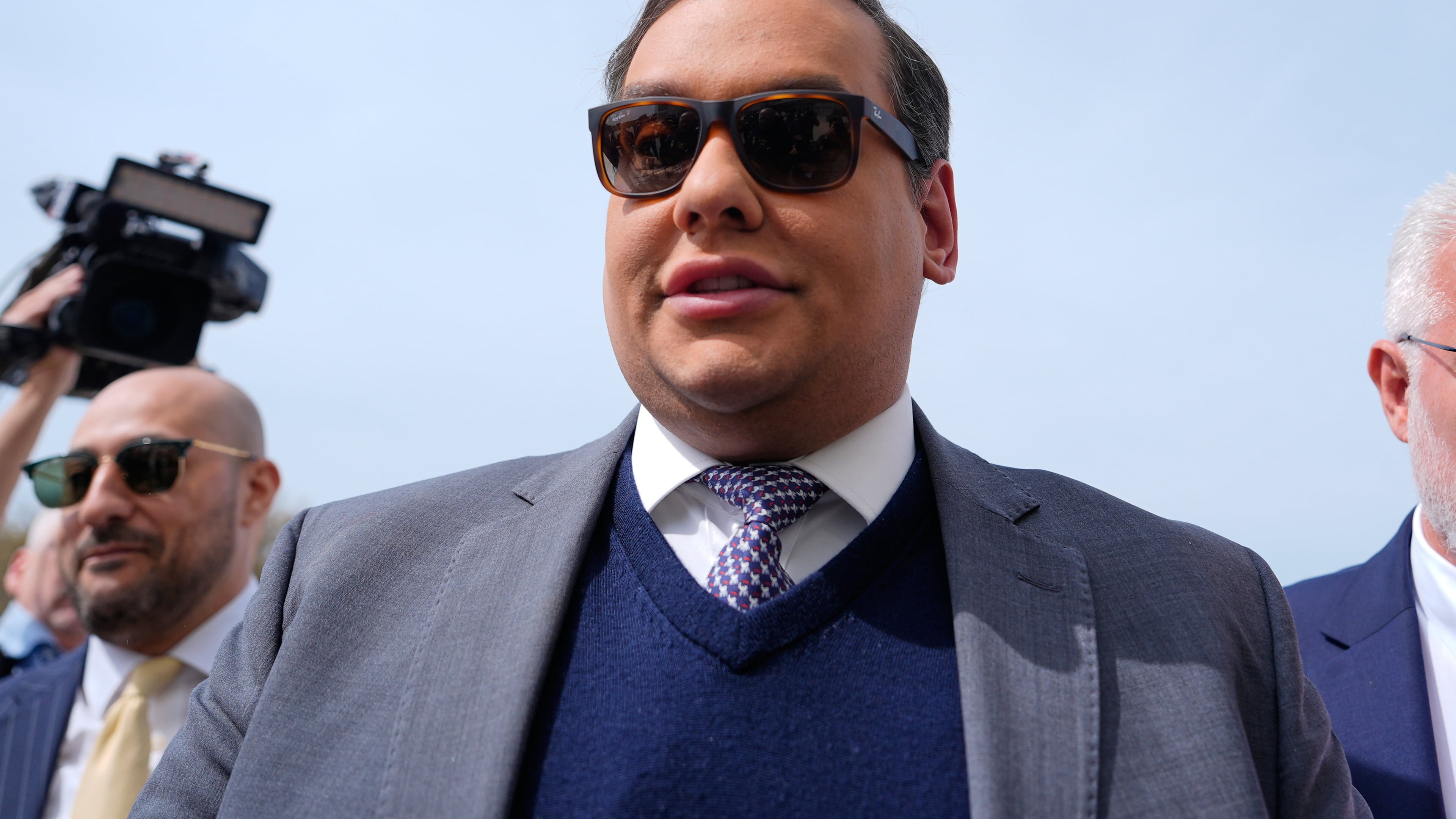 FILE - Former U.S. Rep. George Santos arrives at federal court for sentencing, April 25, 2025, in Central Islip, N.Y. (AP Photo/Julia Demaree Nikhinson, File)