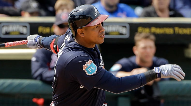 Braves left-fielder Hector Olivera was 0-for-2 Tuesday but is still hitting .400 this spring. (AP photo)