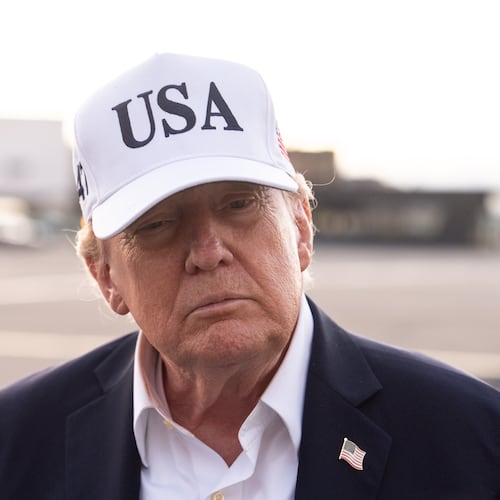 President Donald Trump speaks with reporters before boarding Air Force One at Shannon Airport, Sunday, Sept. 13, 2026, in Shannon, Ireland. (AP Photo/Julia Demaree Nikhinson)