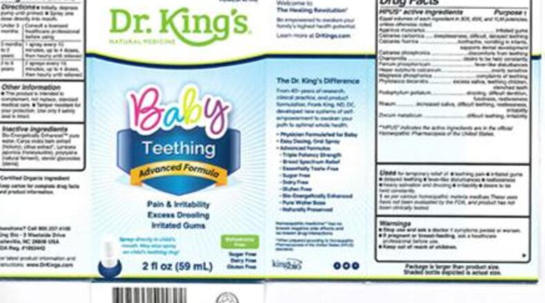 King Bio has voluntarily recalled some of its health products, including baby teething liquids (pictured), due to microbial contamination. (Photo by Michael Penn/King Bio)