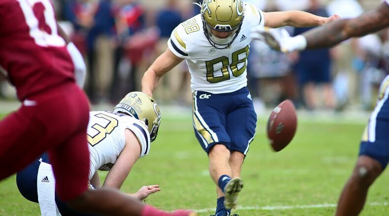 Georgia Tech placekicker Gavin Stewart (88) makes a field goal in the first half of an NCAA college football game against Florida State, Saturday, Oct. 29, 2022, in Tallahassee, Fla. (AP Photo/Phil Sears)