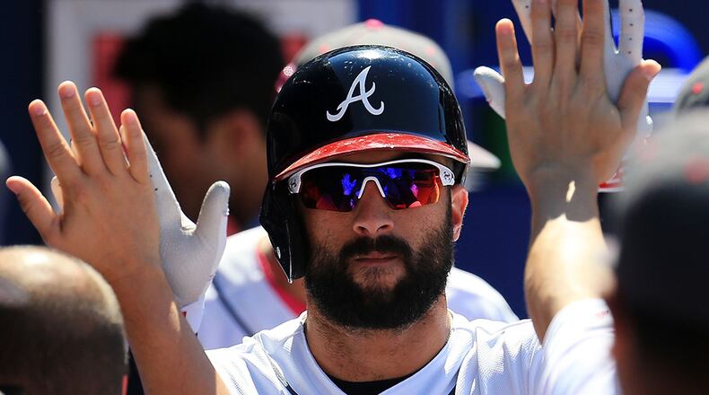 Braves outfielder Nick Markakis is batting .294 one month into the season.