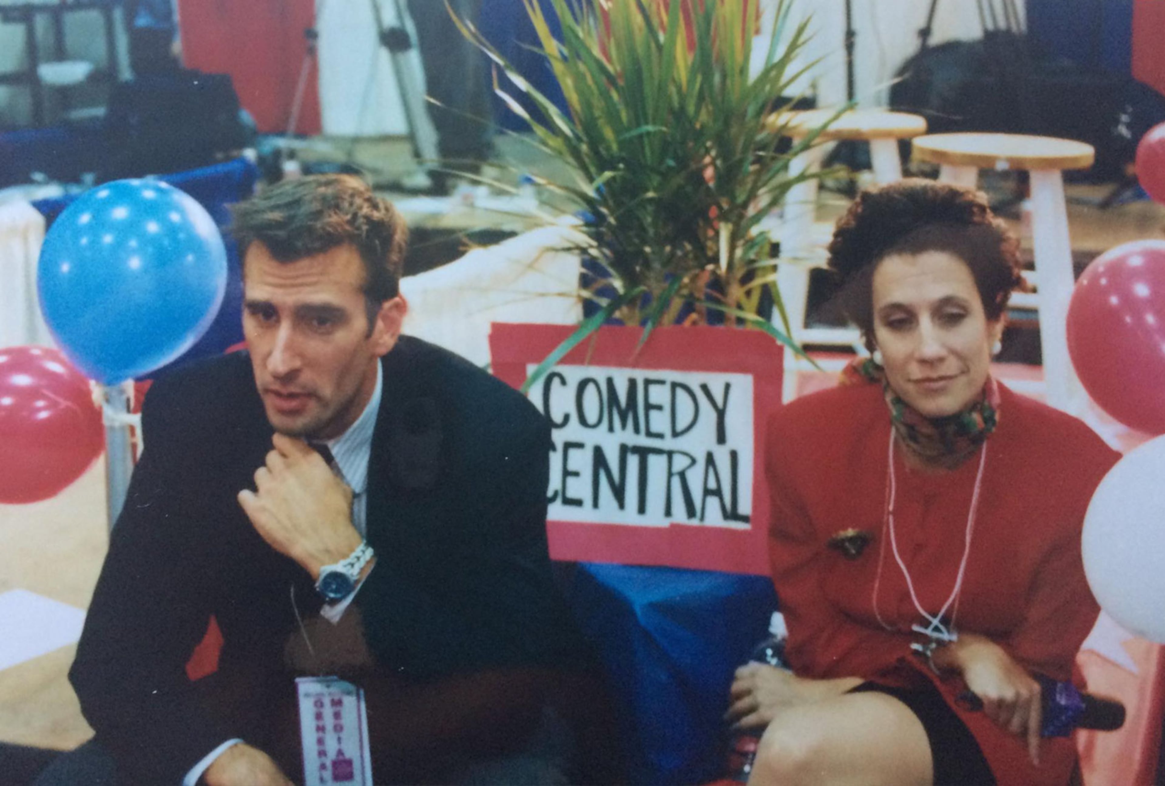 Brian Unger and Lizz Winstead at the Clinton/Dole debates for "The Daily Show" in 1996. (Courtesy of Lizz Winstead)
