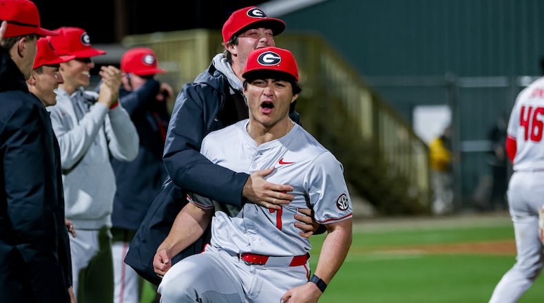Georgia pitcher Brian Curley (7) during Georgia’s game against Kennesaw State at S. Walter Kelly Sr. Memorial Field in Marietta, Ga., on Tuesday, Feb. 18, 2025. (Conor Dillon/UGAAA)