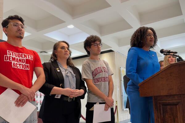 Florida House Minority Leader Fentrice Driskell speaks at a news conference in the state capitol in Tallahassee, Fla., Tuesday, April 22, 2025, alongside Democratic lawmakers and Florida State University students affected by the April 17, 2025 shooting on the school's campus. (AP Photo/Kate Payne)