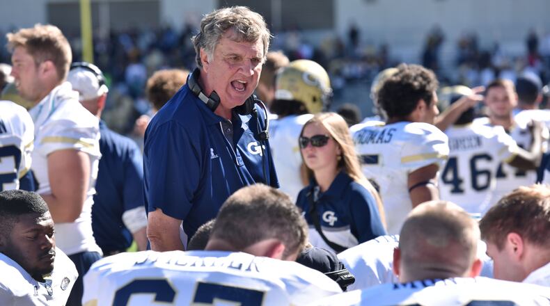 Georgia Tech's Paul Johnson lets his team hear it. (Hyosub Shin/hshin@ajc.com)