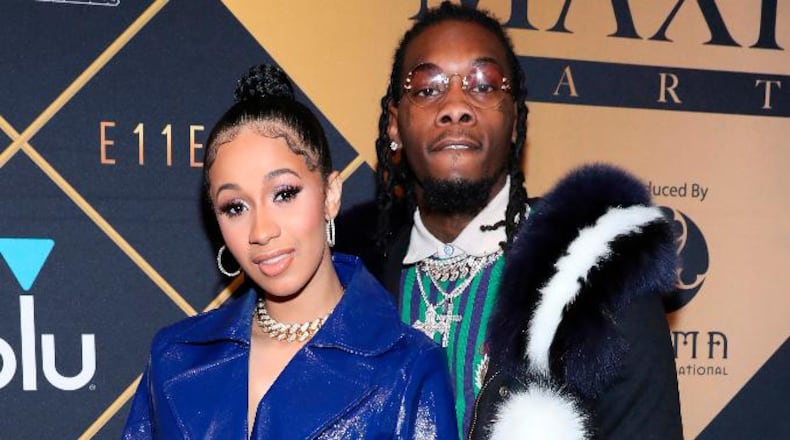 In this Feb. 3, 2018, file photo, Cardi B, left, and Offset arrive at the Maxim Super Bowl Party at the Maxim Dome in Minneapolis.