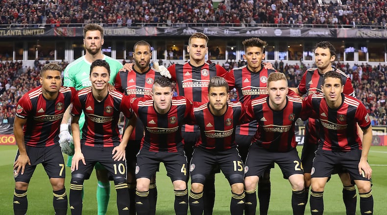 March 5, 2017, Atlanta: The Atlanta United RC gather for a team photo before taking on the N.Y. Red Bulls during their first game in franchise history on Sunday, March 5, 2017, in Atlanta. Curtis Compton/ccompton@ajc.com