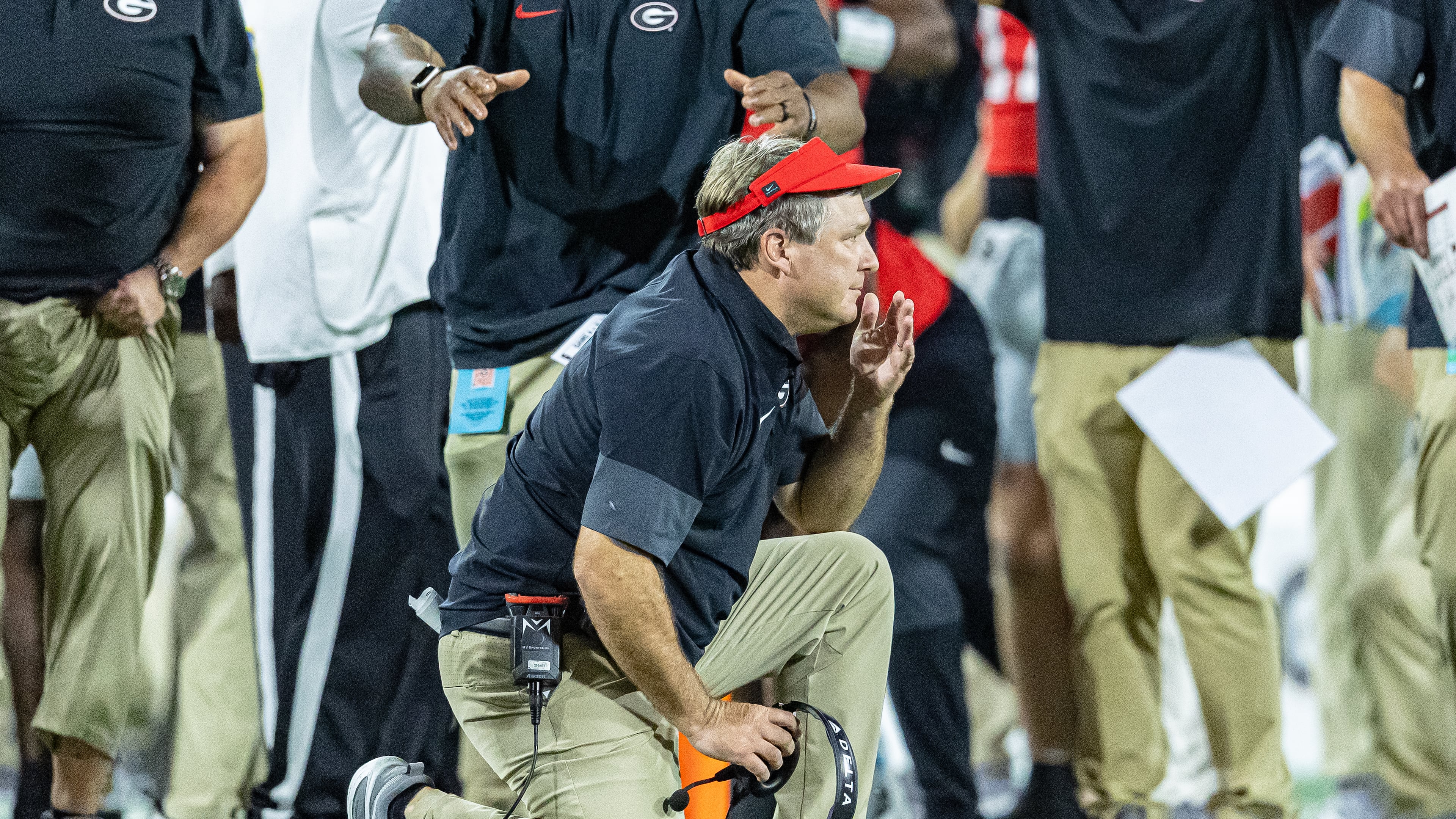 Georgia coach Kirby Smart reacts to a key second-half play in the Alabama game inside Sanford Stadium on September 27, 2025, in Athens, Georgia. (Jeff Sentell/DawgNation)