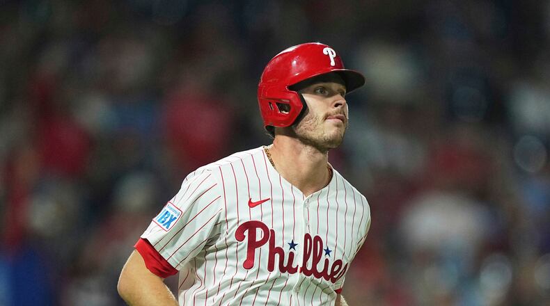 FILE - Philadelphia Phillies' Max Kepler during the eighth inning of a baseball game, Wednesday, Sept. 10, 2025, in Philadelphia. (AP Photo/Matt Rourke, File)