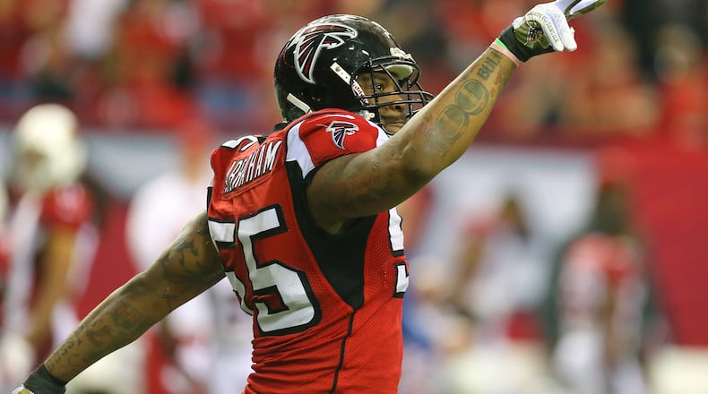 Nicknamed “The Predator” for his pass-rushing proficiency, former Falcons defensive end John Abraham will become the 15th member of the Ring of Honor. (Curtis Compton/AJC 2012)