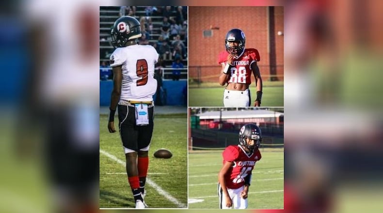 An early Sunday wreck claimed the lives of three teens and a 54-year-old man and critically injured a young woman. A collage of the teens has been shared by the Chattooga High football page. (Photo Courtesy of Chattooga Indian football)