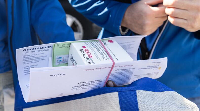 Health workers display an opioid resource kit. A new CDC study shows that unintentional deaths such as drug overdoses are among the causes leading to rural Georgians dying of preventable deaths at a higher rate than urban Georgians. (Kimberly Paynter/KFF Health News/TNS)
