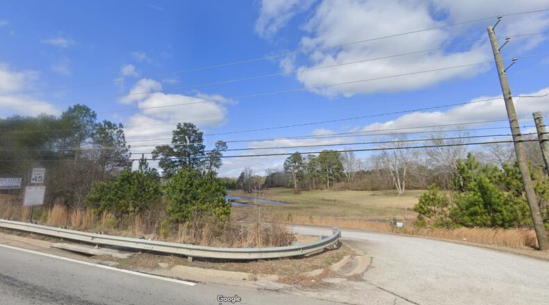This is a Google Maps screenshot of a proposed data center site in Rockdale County.