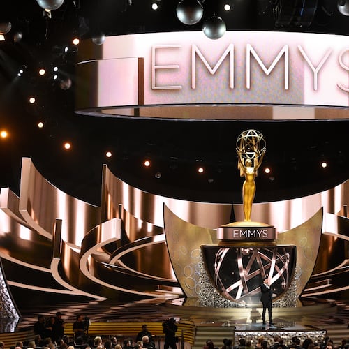 FILE - The main stage is shown during the 68th Primetime Emmy Awards in Los Angeles on Sept. 18, 2016. (Photo by Chris Pizzello/Invision/AP, File)