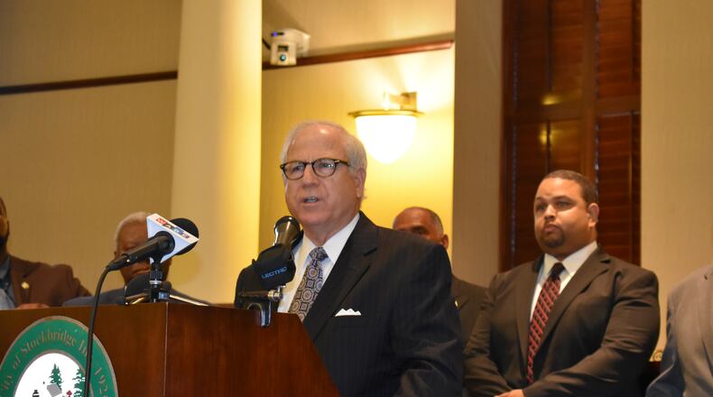 Attorney Bob Wilson on Thursday announced a lawsuit filed on behalf of Stockbridge to halt Eagle’s Landing cityhood effort.