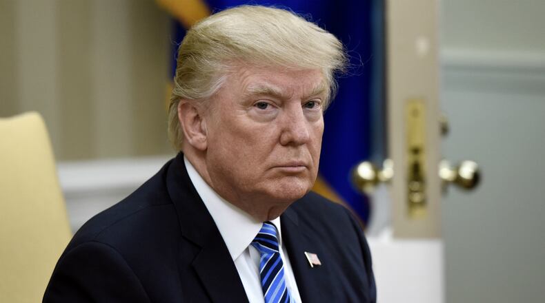 U.S President Donald Trump looks on during a meeting with South Korean President Moon Jae-in in the Oval Office of the White House on June 30, 2017 in Washington, DC.